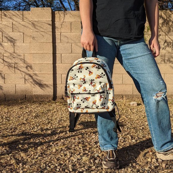 Disney Mickey Mouse Mini Faux Leather White Backpack 11" Bag - Picture 6 of 9